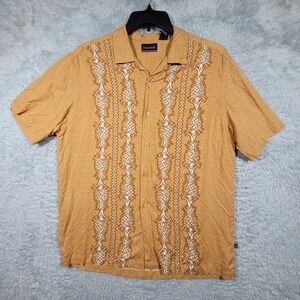 Ocean Pacific Button Up Mens Large Orange Pineapple Print Camp Hawaiian